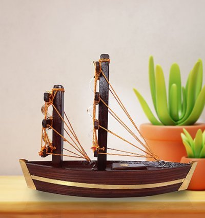Rosewood Ship Deluxe with Brass Elements |Small    Size  34×25cm