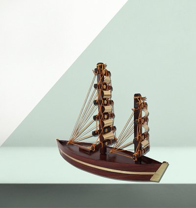 Rosewood Ship Deluxe with Brass Elements | Big  size 46×35cm